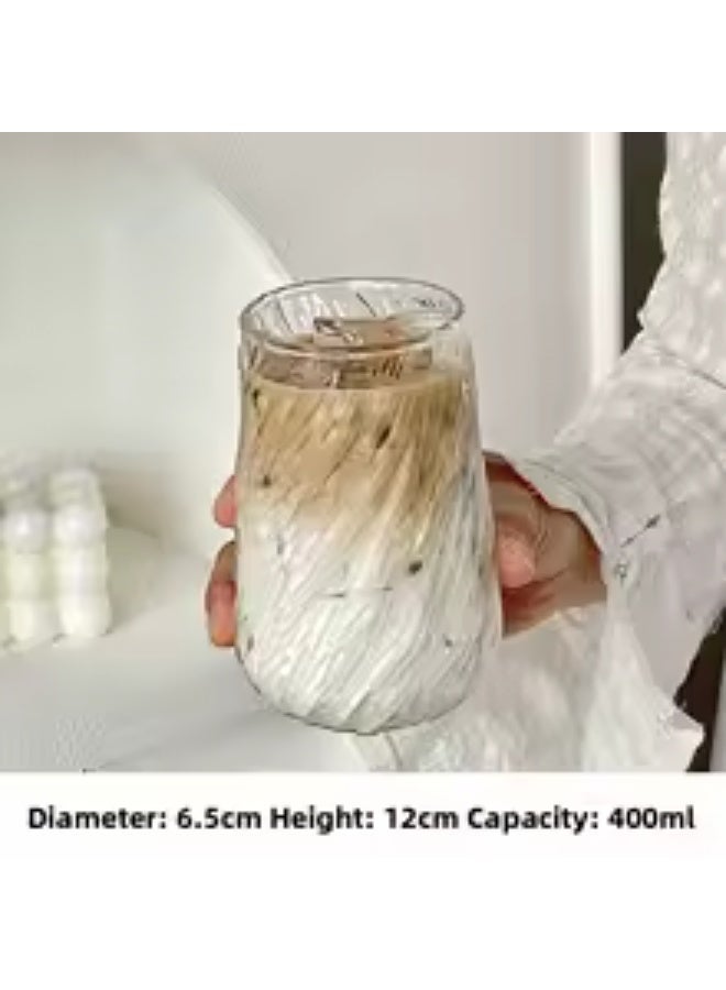 Lyaxm High Borosilicate GlassTea Cup Coffee Cup  - 400ML Large Capacity, Transparent with Bark Texture, Ideal for Iced Americano, Latte & Cold Drinks - Image 5